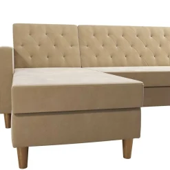Ecksofa mit Bettfunktion in Creme Samt - Mikolos