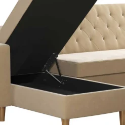 Ecksofa mit Bettfunktion in Creme Samt - Mikolos