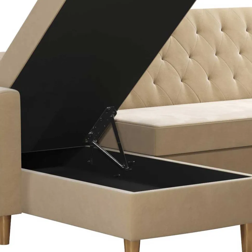 Ecksofa mit Bettfunktion in Creme Samt - Mikolos