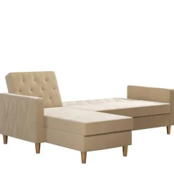 Ecksofa mit Bettfunktion in Creme Samt - Mikolos