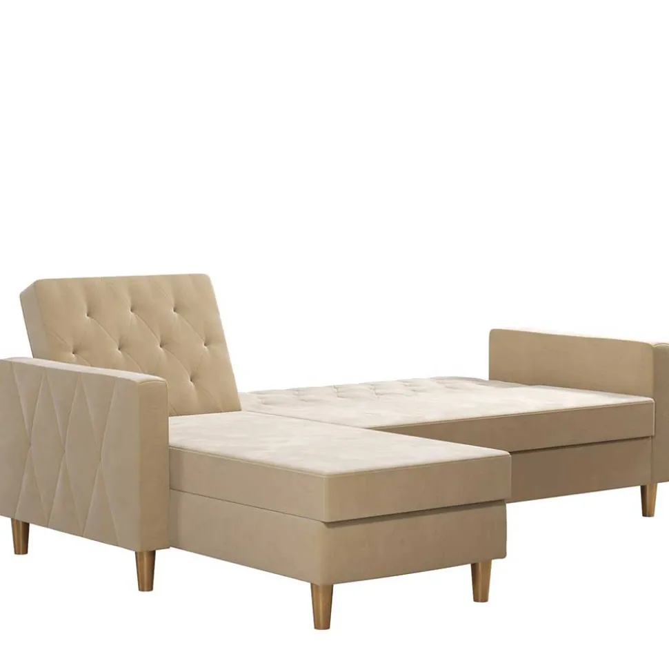 Ecksofa mit Bettfunktion in Creme Samt - Mikolos