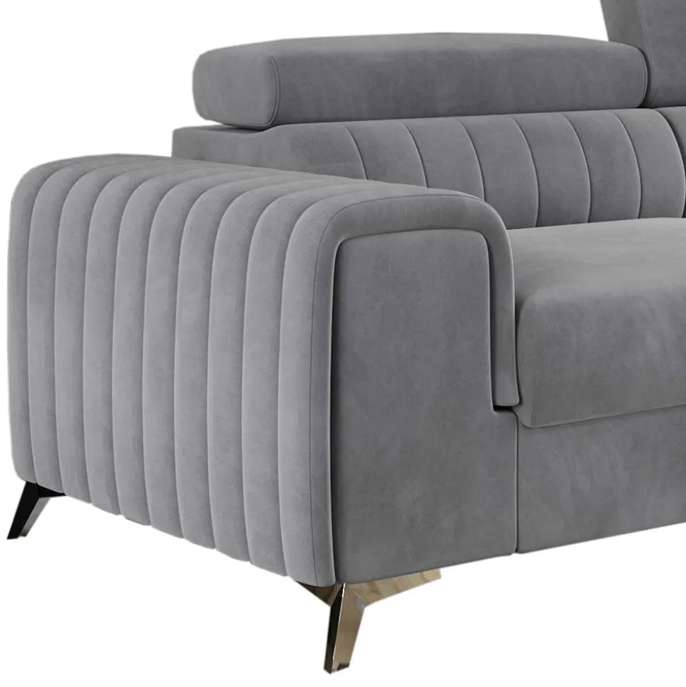 Ecksofa mit Bettfunktion in Hellgrau Samt - Merandes