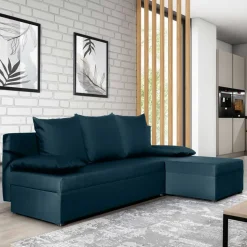 Ecksofa mit Bettfunktion in Dunkelblau Velours - Sempore