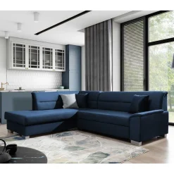 Ecksofa mit Schlaffunktion in Blauschwarz Samtbezug - Lasalinas
