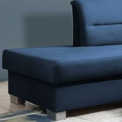 Ecksofa mit Schlaffunktion in Blauschwarz Samtbezug - Lasalinas