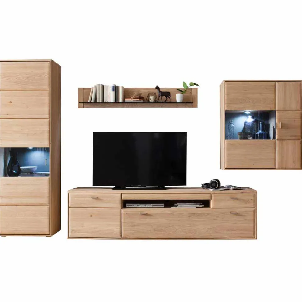 Edle Wohnwand in Eiche Bianco - Vernella (vierteilig)