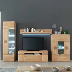 Edle Wohnwand mit 320cm Breite Pontros in Eiche Bianco teilmassiv (vierteilig)