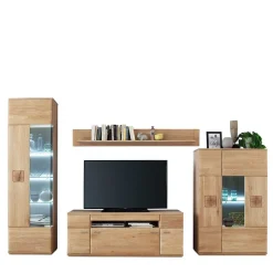 Edle Wohnwand mit 320cm Breite Pontros in Eiche Bianco teilmassiv (vierteilig)