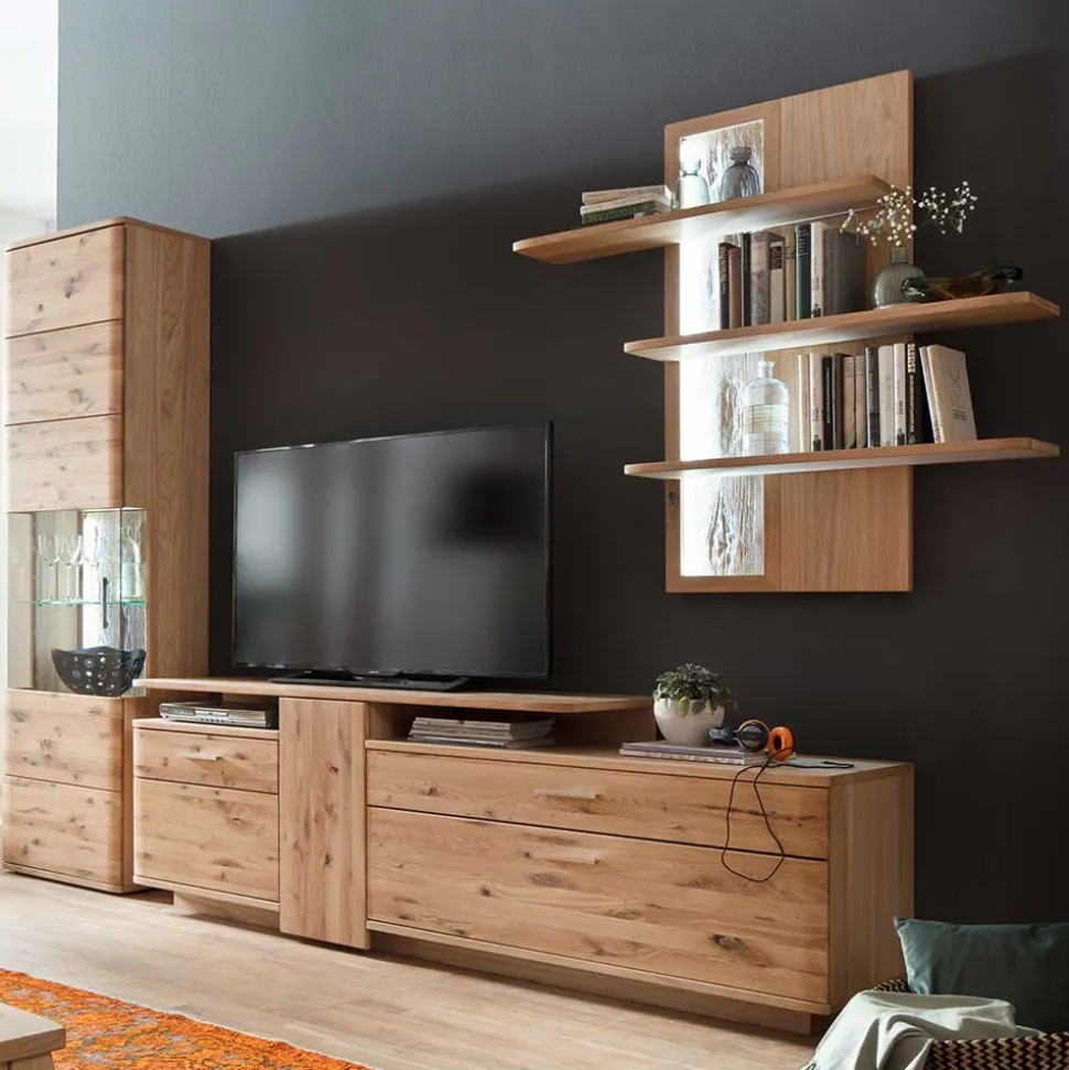 Eiche Bianco Wohnwand Set 320cm - Crokas (dreiteilig)