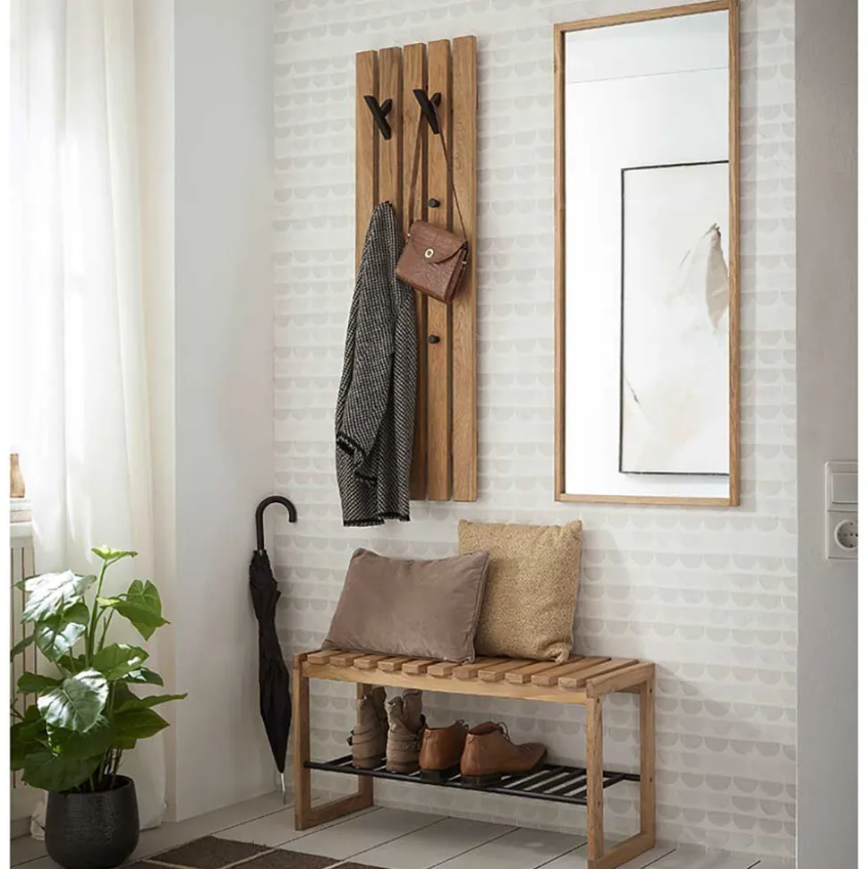Eichenholz Garderobenpaneel mit Metallhaken - Gangizo