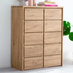 Eichenholz Kombi-Kommode mit fünf Schubladen - Villa