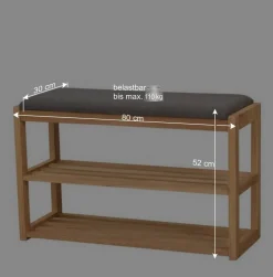 Eichenholz Schuhbank mit zwei Ablagen - Helvana