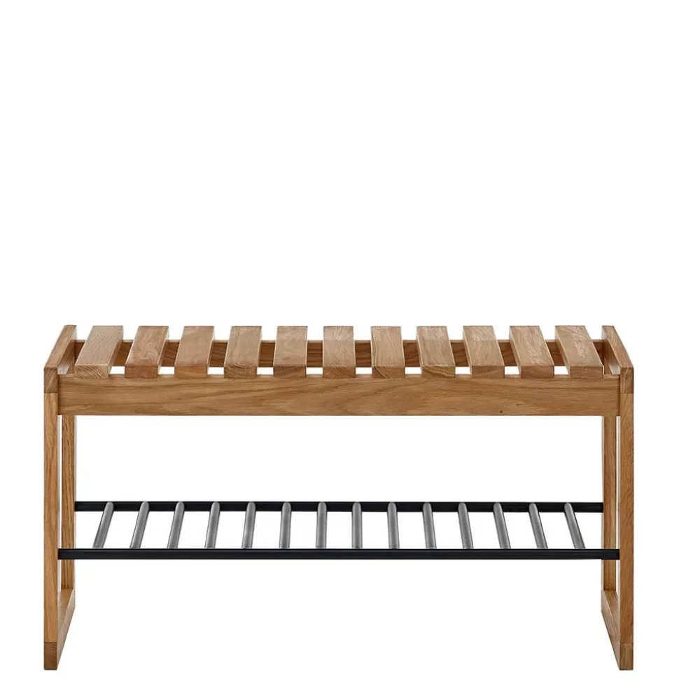 Eichenholz Schuhbank mit Metall Gitter-Ablage - Gangizo