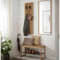 Eichenholz Schuhbank mit Metall Gitter-Ablage - Gangizo