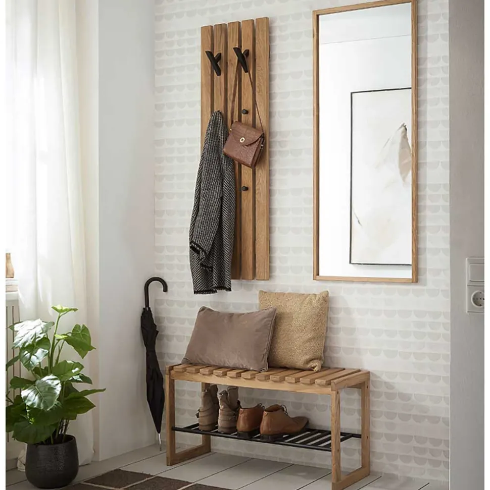 Eichenholz Schuhbank mit Metall Gitter-Ablage - Gangizo