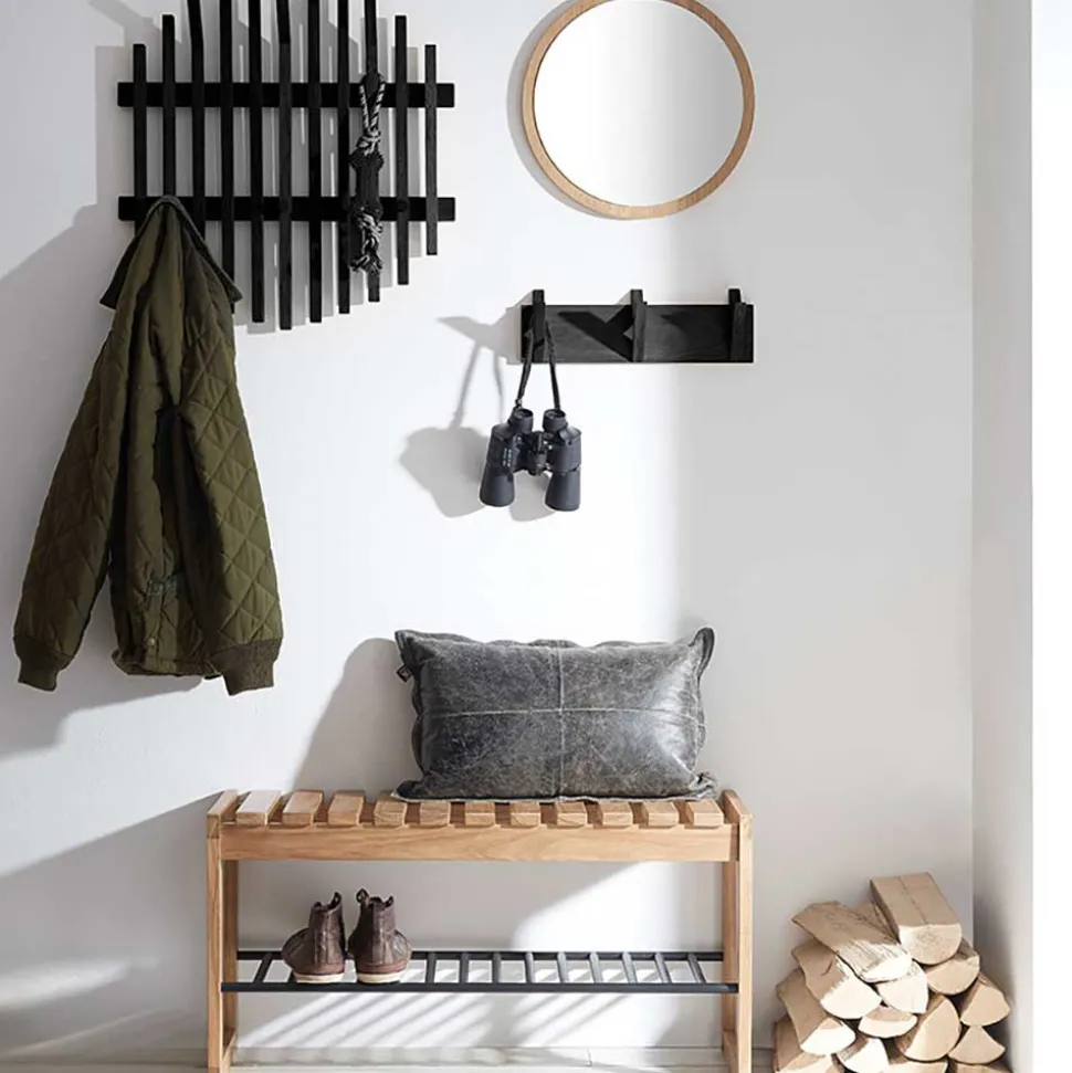 Eichenholz Schuhbank mit Metall Gitter-Ablage - Gangizo