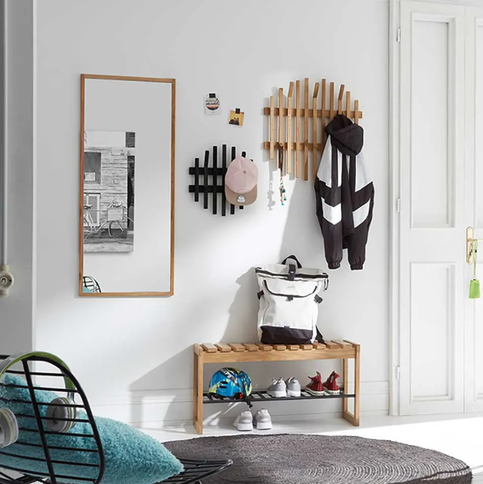 Eichenholz Schuhbank mit Metall Gitter-Ablage - Gangizo