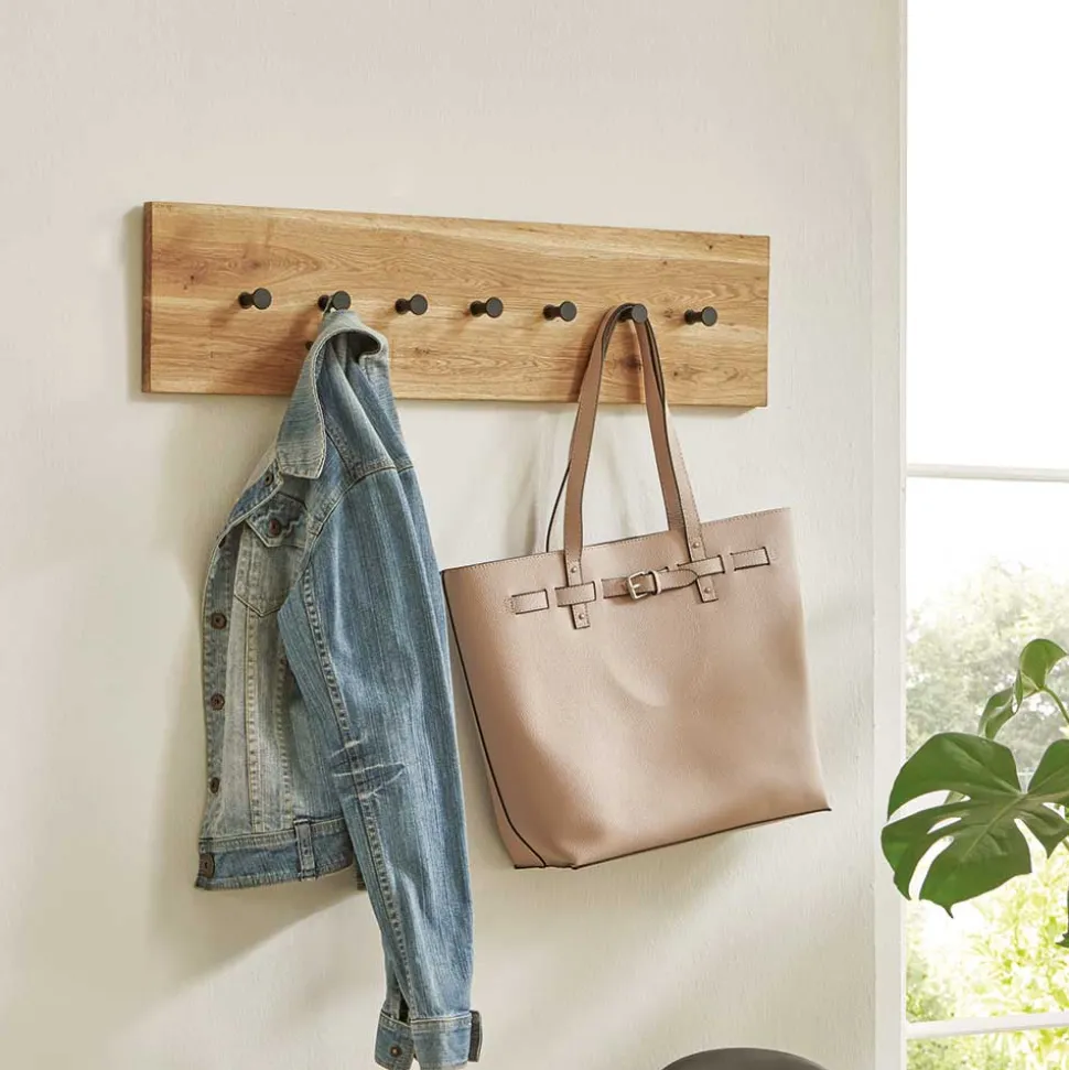 Einfache Wandgarderobe aus Eiche & Metall - Arno