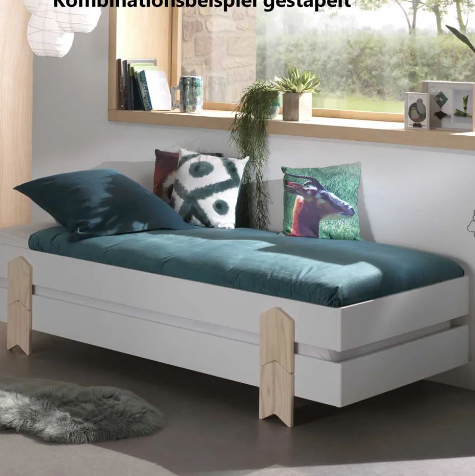 Einzelne Stapelliege in Weiß & Kiefer - Flair