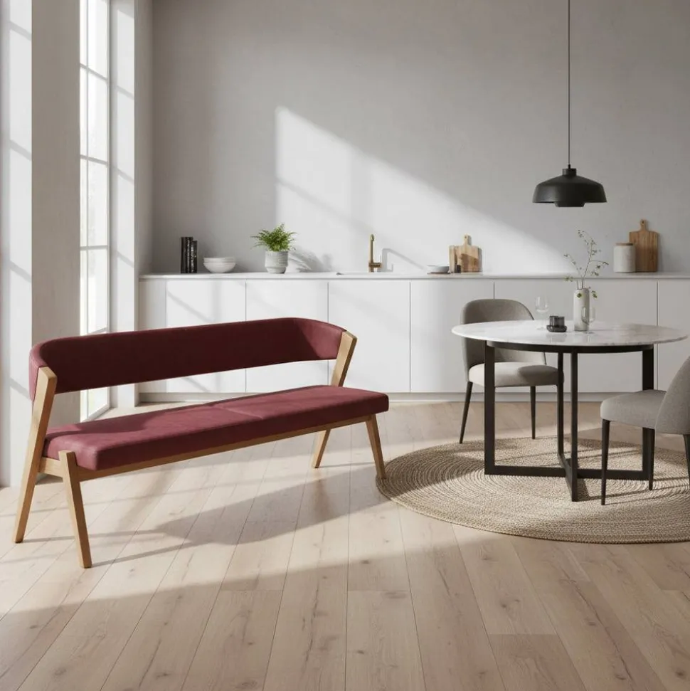 Elegante Esszimmer-Bank in Rot & Wildeiche - Ovenciana