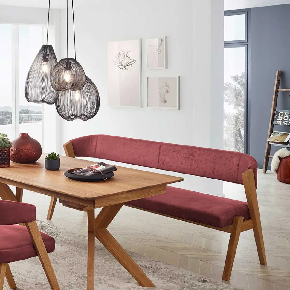 Elegante Esszimmer-Bank in Rot & Wildeiche - Ovenciana