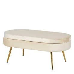 Eleganter Retro Style Hocker in Beige & Gold - Lugano