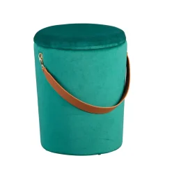 Eleganter Samt Polsterhocker in Grün & Braun - Campitello