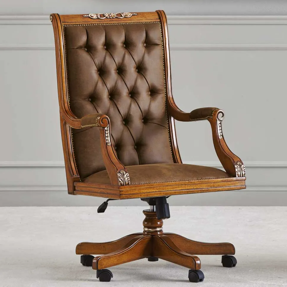 Eleganter Schreibtischsessel in Braun mit Silber - Zaisan