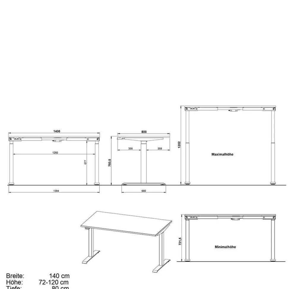 Elektrisch verstellbarer Bürotisch & Rollcontainer - Tila (zweiteilig)