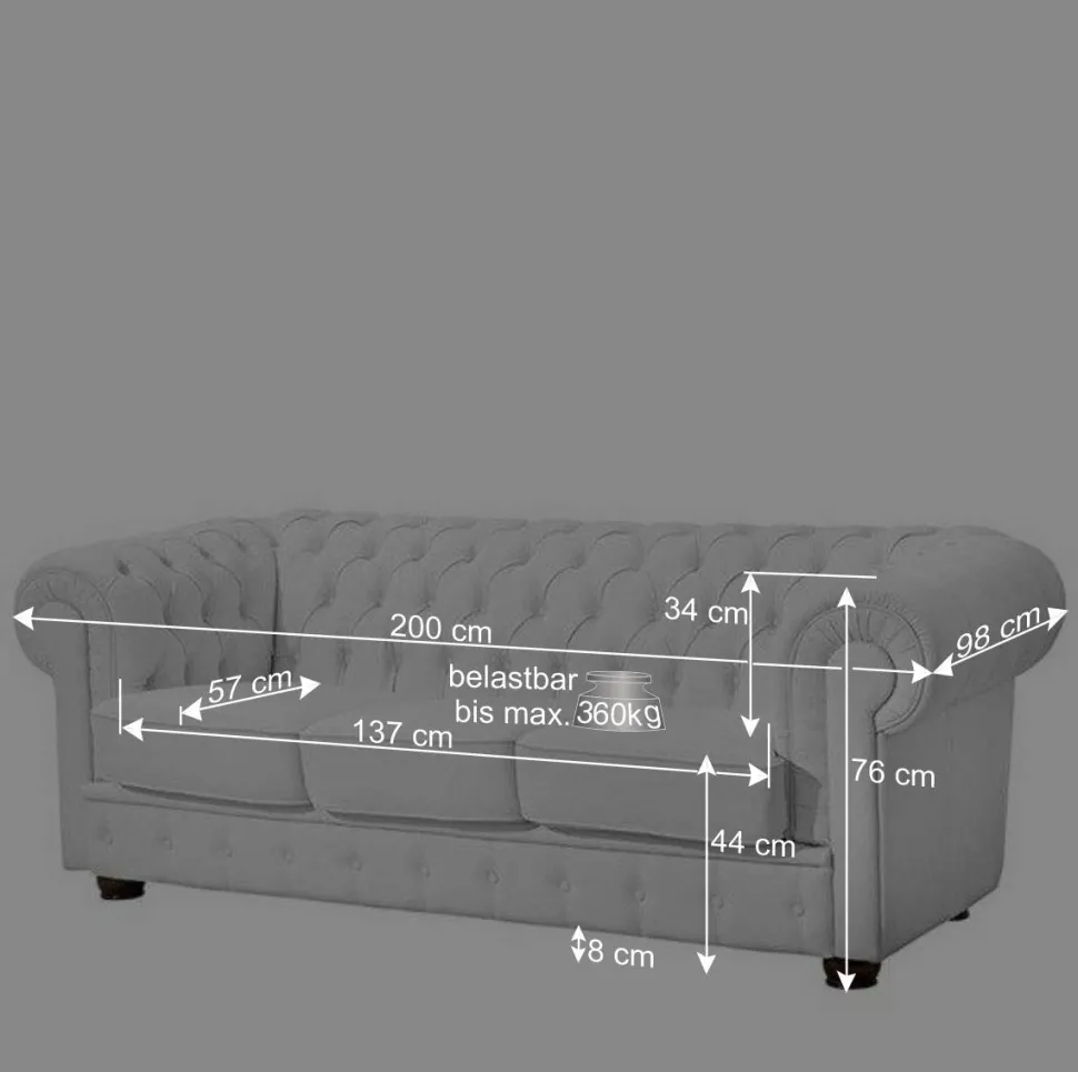 3er Ledersofa im Chesterfield Look - Dossera