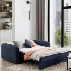 2er Schlafcouch in Blaugrau Veloursbezug - Candeloco