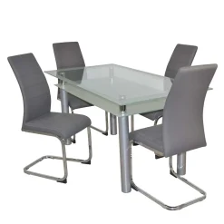Essgruppe mit Glastisch & Schwingstühlen - Baryma (fünfteilig)