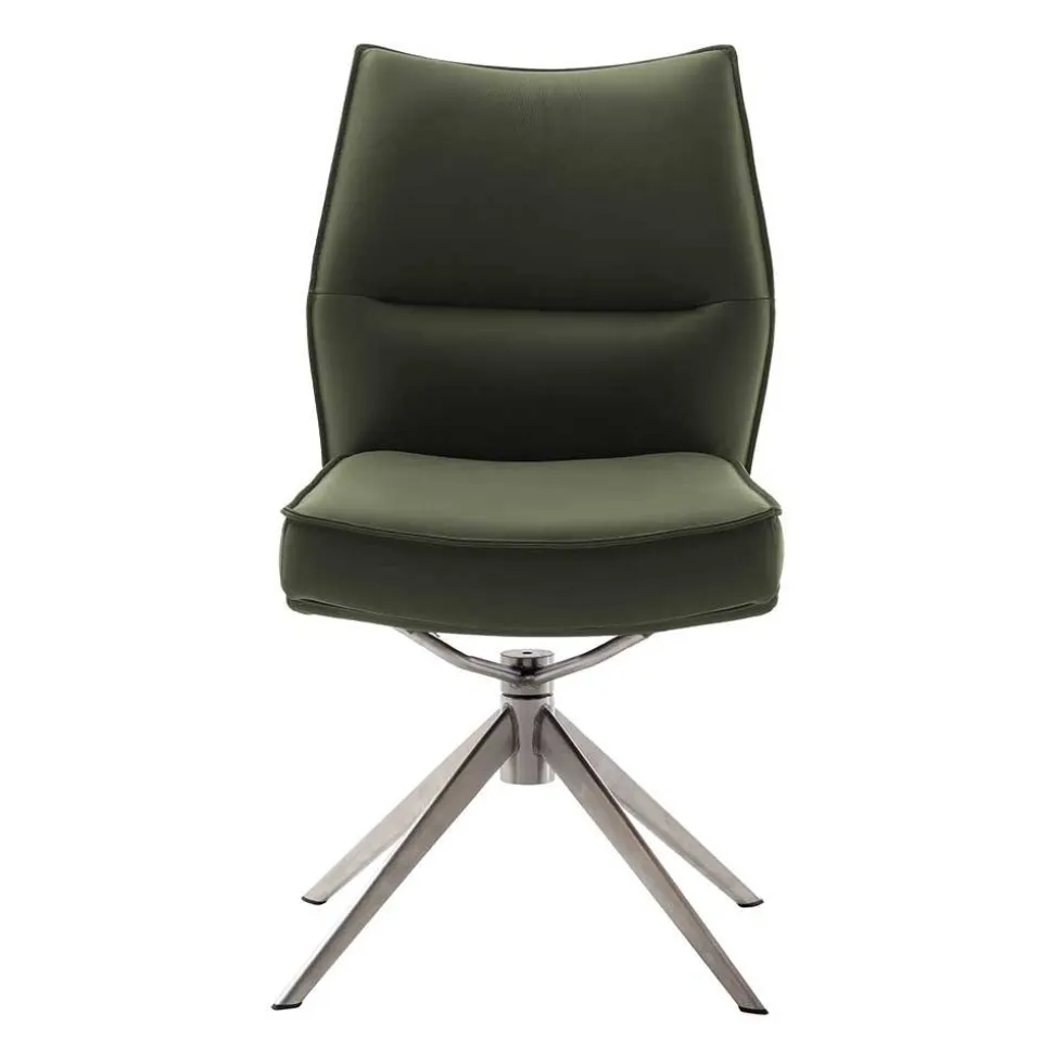 Essstuhl mit Lederbezug in Olivgrün - Contrada (2er Set)