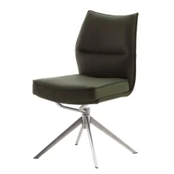 Essstuhl mit Lederbezug in Olivgrün - Contrada (2er Set)