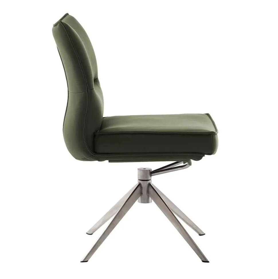 Essstuhl mit Lederbezug in Olivgrün - Contrada (2er Set)