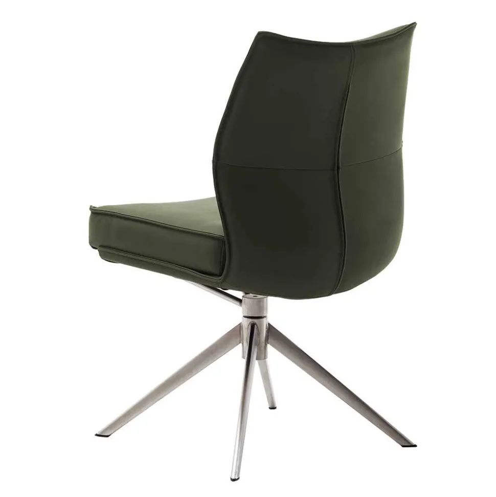 Essstuhl mit Lederbezug in Olivgrün - Contrada (2er Set)