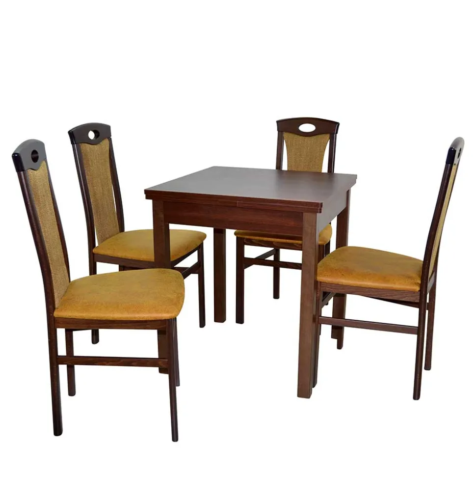 Esstisch Sitzgruppe in Nussbaum & Ocker - Carmian (fünfteilig)