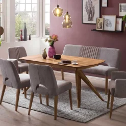 Esstisch Sofa Bank in Dunkelgrau Stoff Velours - Merka