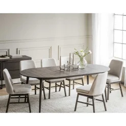 Esstischgruppe in Eiche Dunkel & Beige - Relencia (siebenteilig)