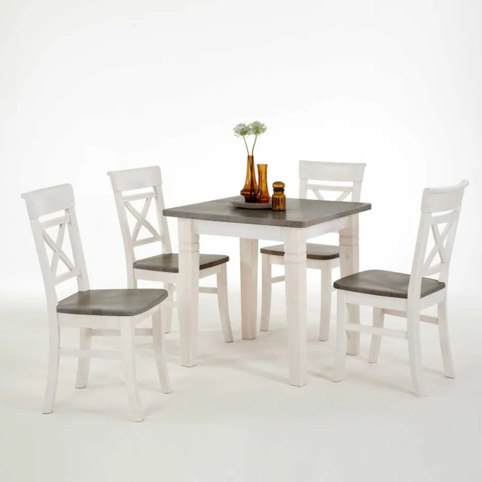 Esstischgruppe Yoan in Weiß Grau Landhaus (fünfteilig)