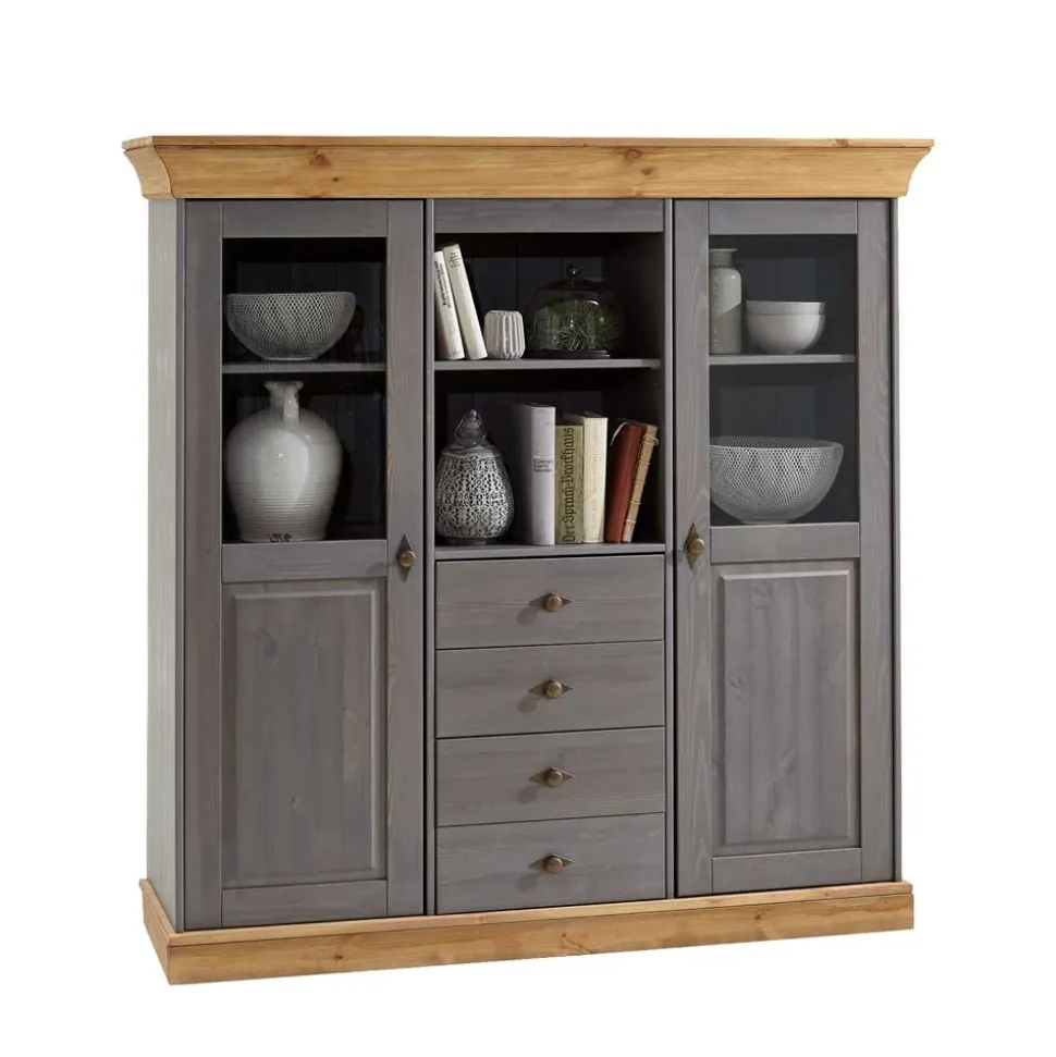 Esszimmer Highboard Vitrine Cempino in Grau