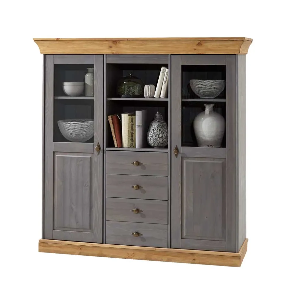 Esszimmer Highboard Vitrine Cempino in Grau