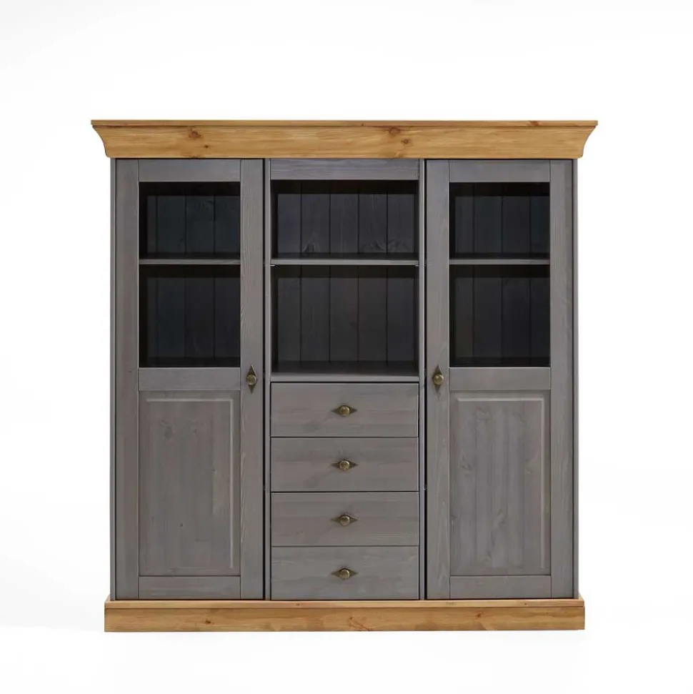 Esszimmer Highboard Vitrine Cempino in Grau