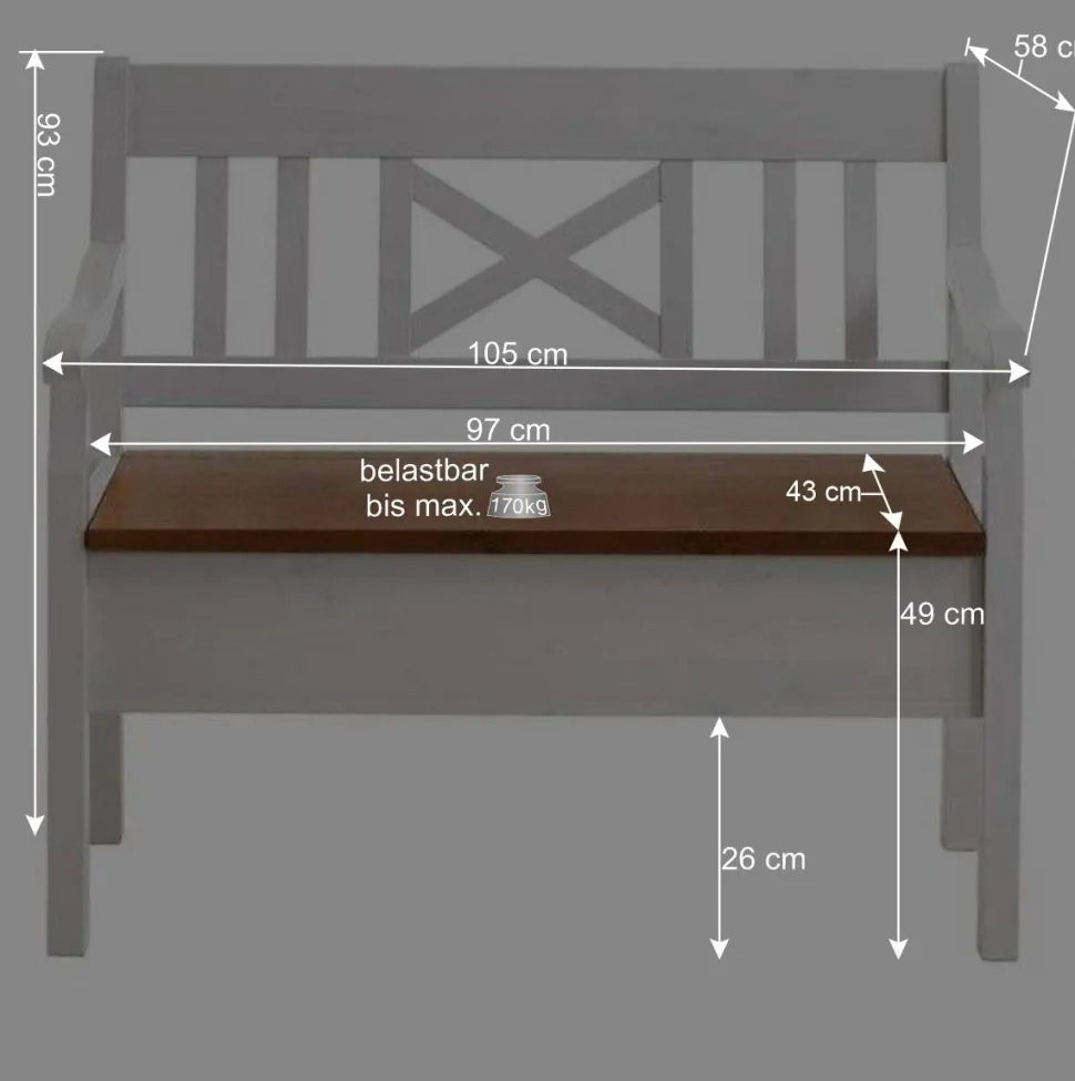 Esszimmer Sitzbank Barlad in Weiß Kiefer massiv