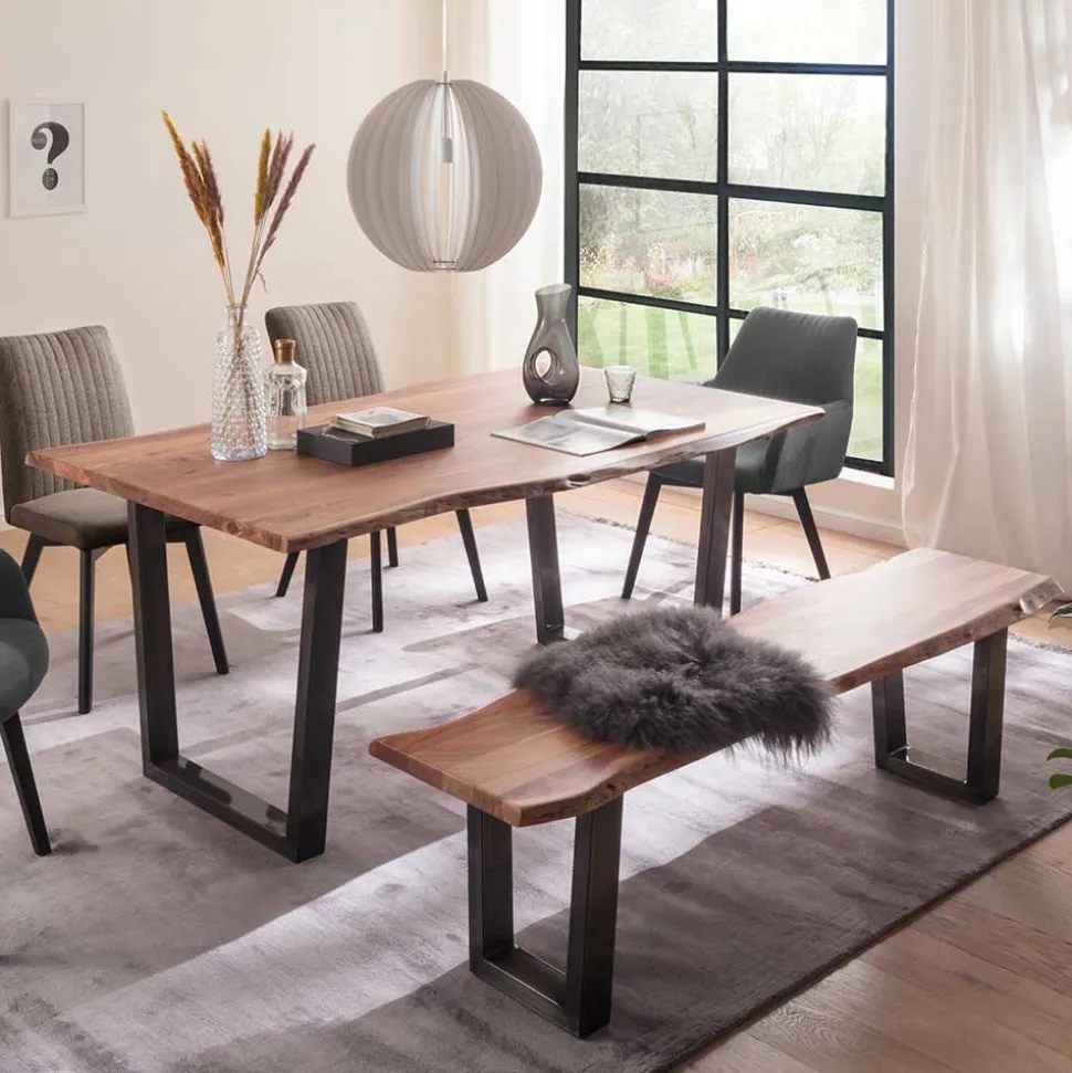 Esszimmerbank mit Trapez-Bügelbeinen Anthrazit - Ramino