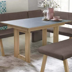 Esszimmertisch in Eiche Natur mit Glasplatte Grau Damian diverse Varianten