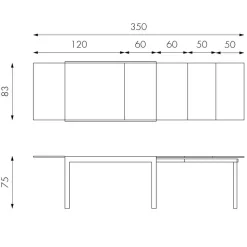Esszimmertisch in Grau Florian ausziehbar von 120cm auf 350cm