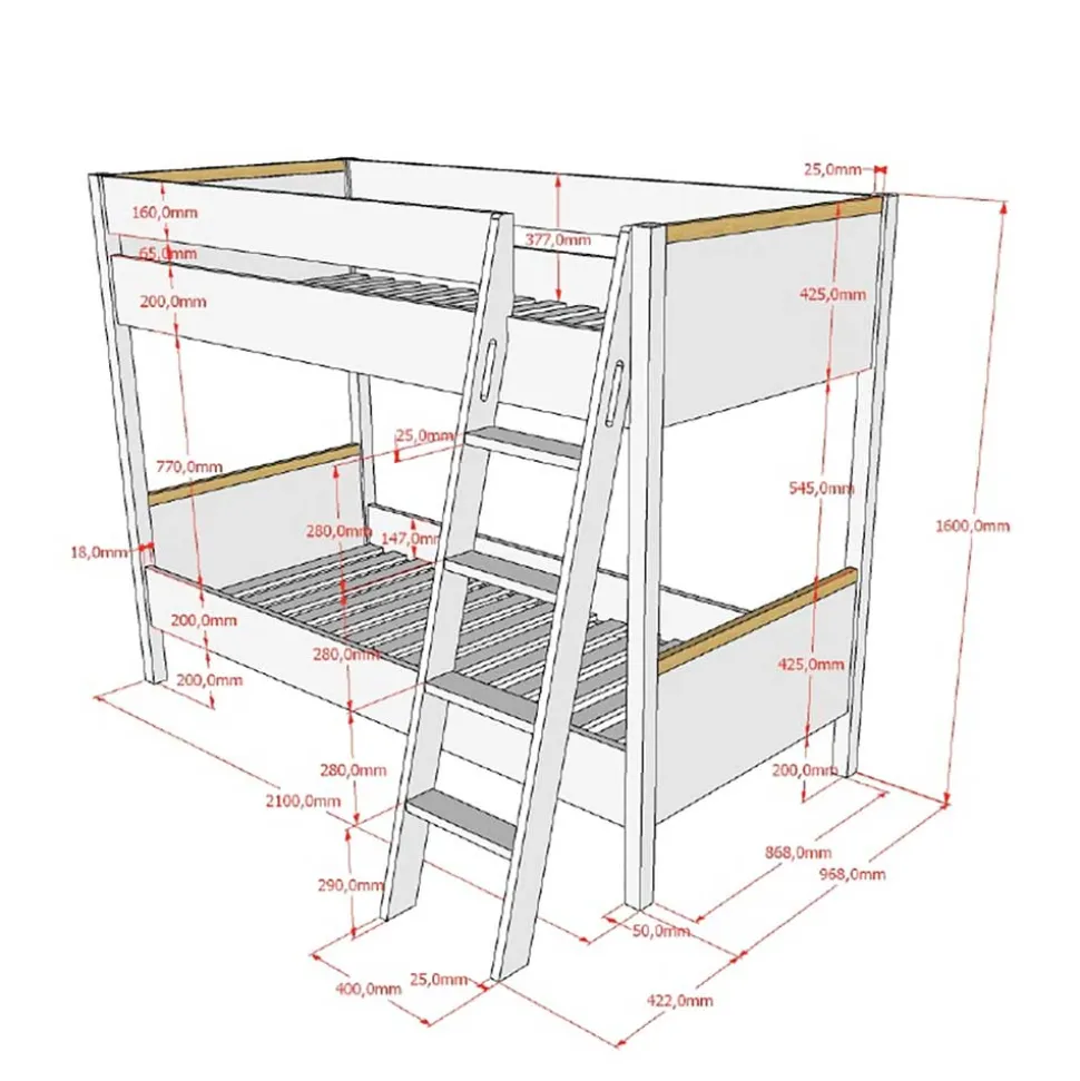 Etagenbett in Anthrazit mit Buche Natur - Feglio