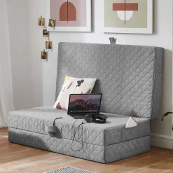 Faltmatratze Polsterhocker in Grau Stoff - Samba