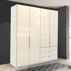 Falttüren Kleiderschrank in Creme Glas - Zidarie